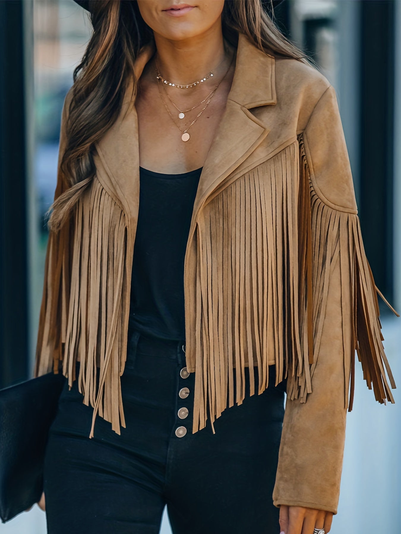 Cropped Fringe Suede Jacket Oatmeal