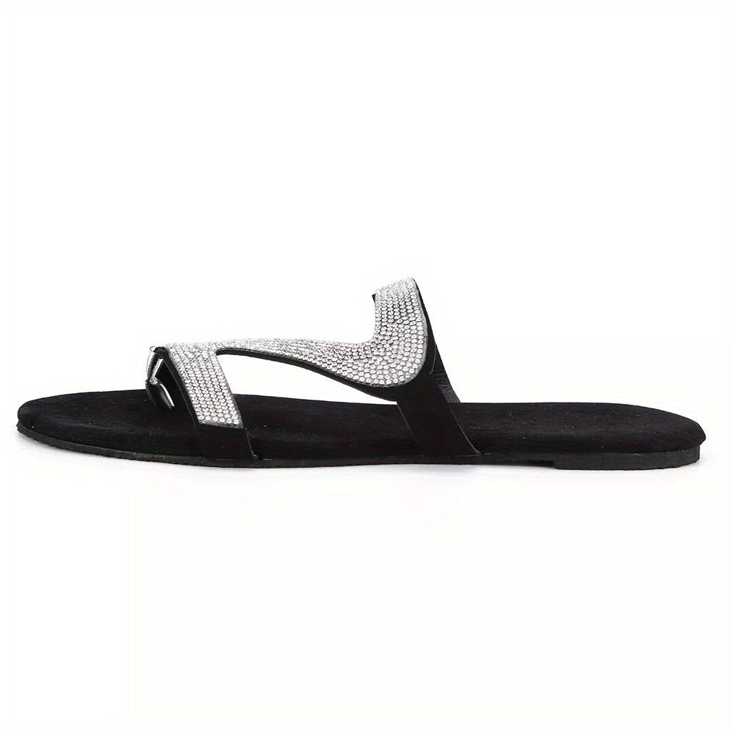 Black Rhinestone Embellished Slides