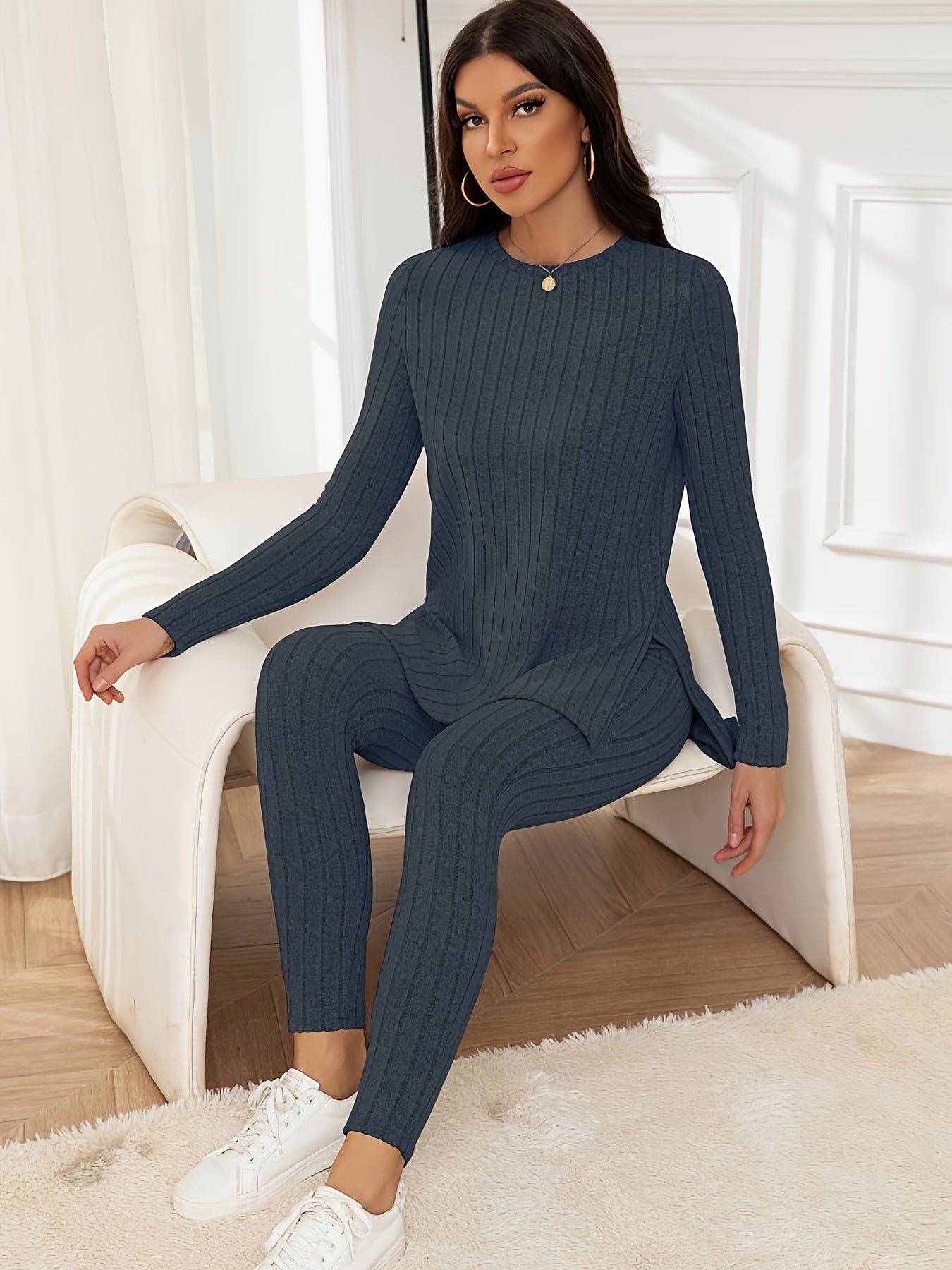 Knit Fabric Casual Pantsuit Set