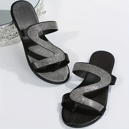 Black Rhinestone Embellished Slides