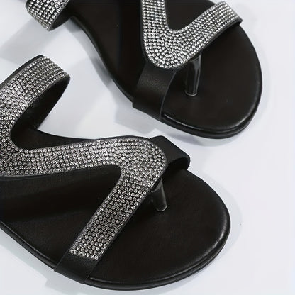 Black Rhinestone Embellished Slides