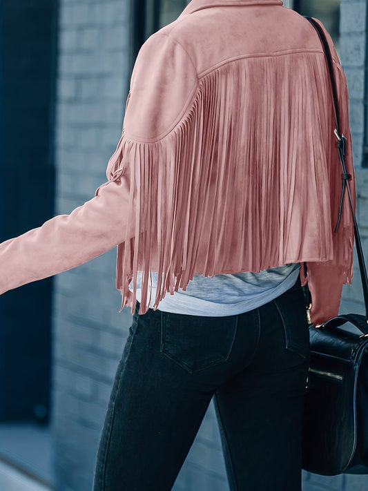 Cropped Fringe Suede Jacket Light Pink