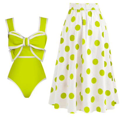 Bow Tie One-Piece Swimsuit with Skirt