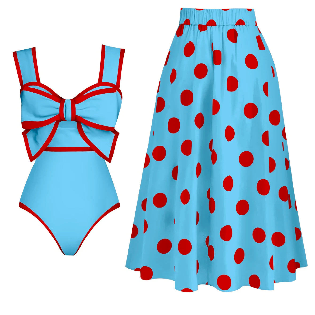 Bow Tie One-Piece Swimsuit with Skirt