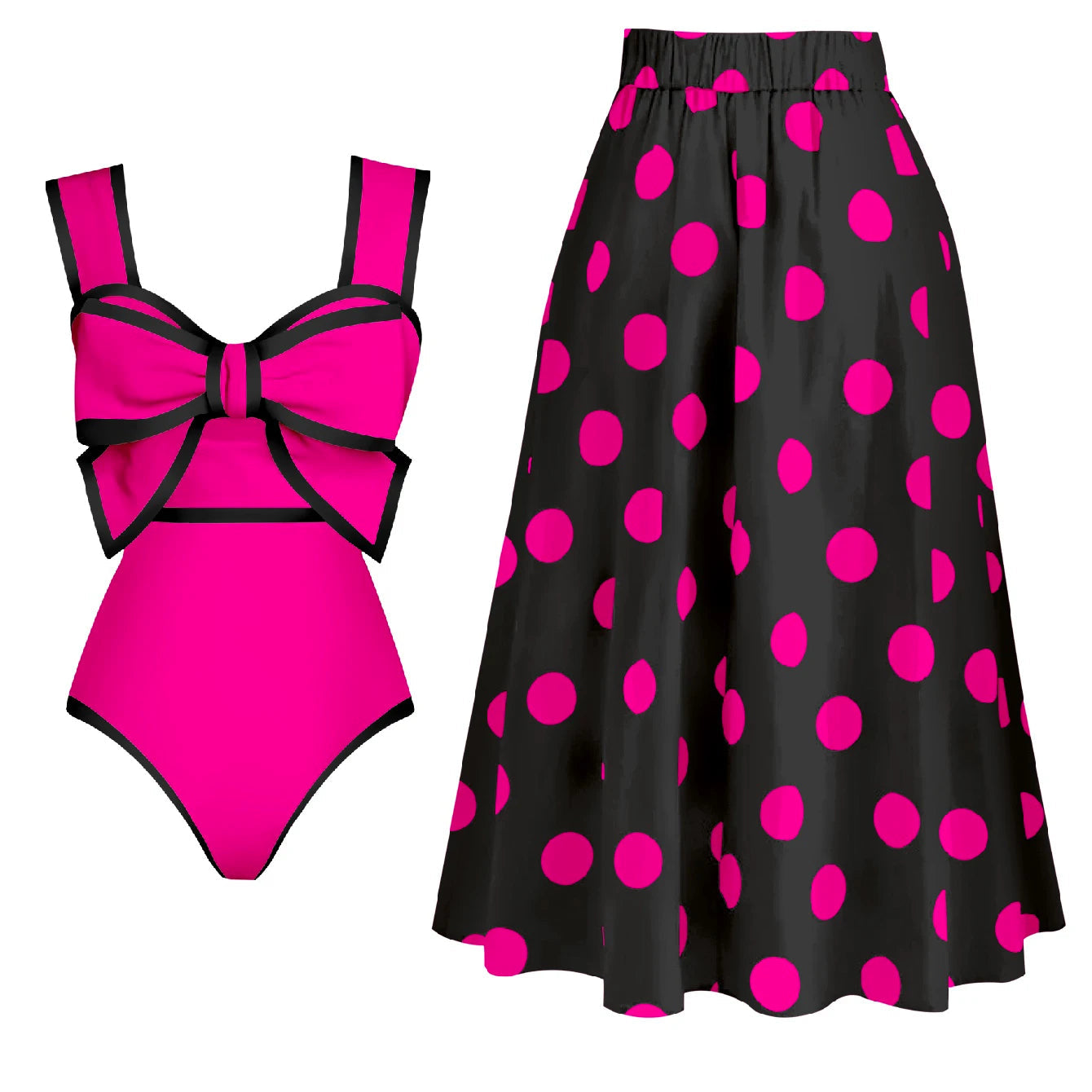 Bow Tie One-Piece Swimsuit with Skirt