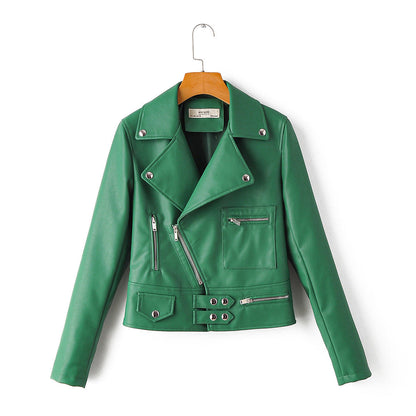 Lapel PU Leather Jacket