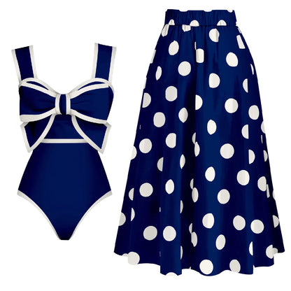 Bow Tie One-Piece Swimsuit with Skirt