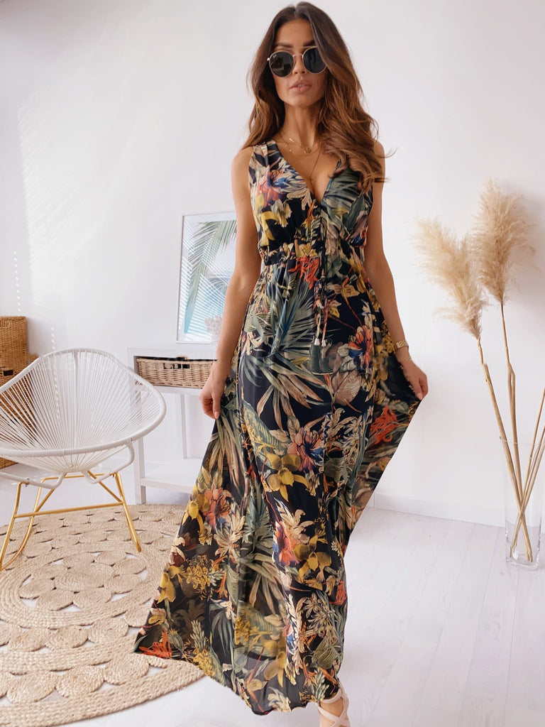 Printed Halter Strap Maxi Dress