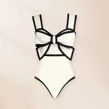 Bow Tie One-Piece Swimsuit with Skirt