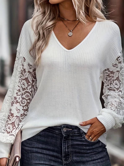 Lace Sleeve V Neck Top