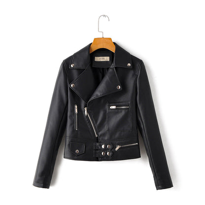 Lapel PU Leather Jacket