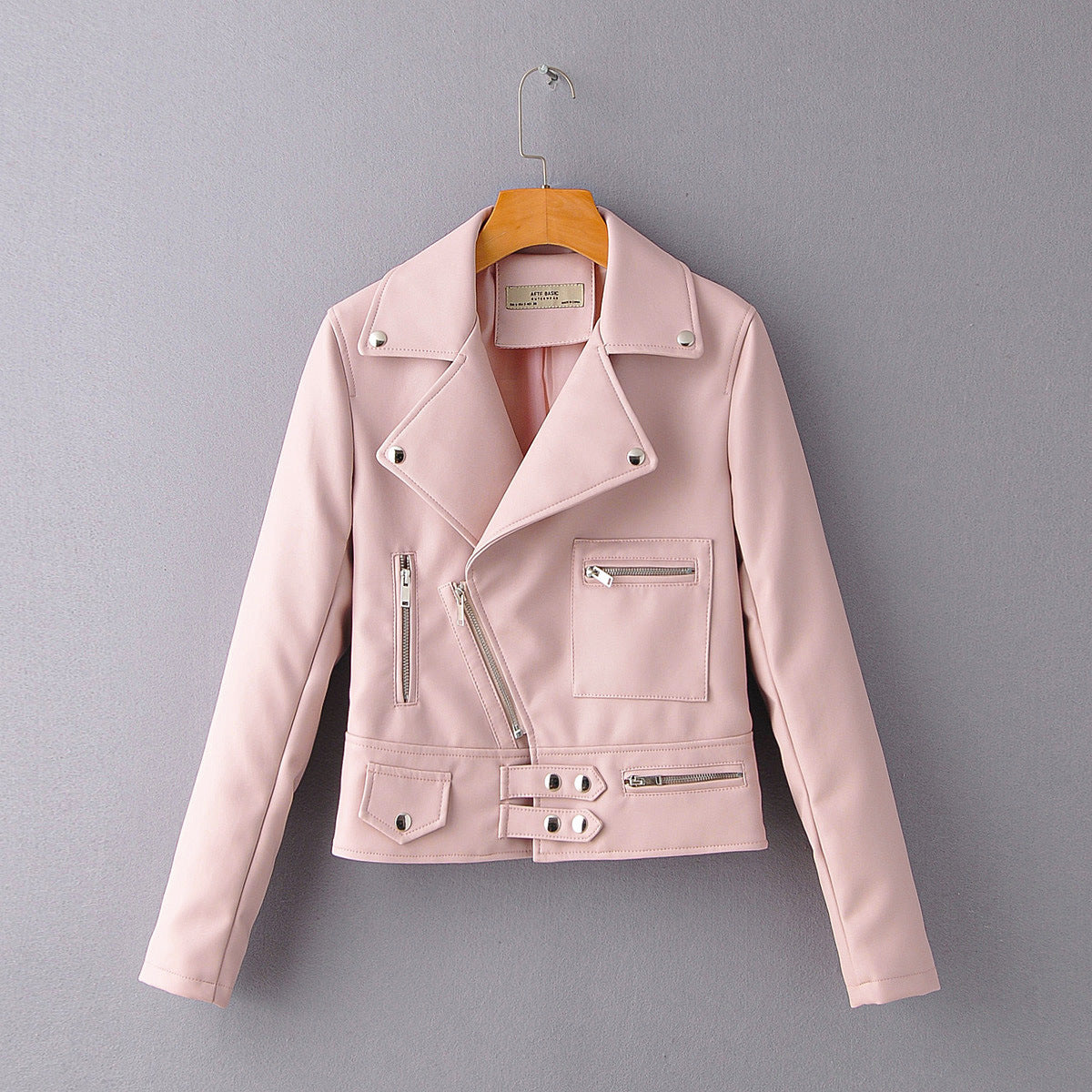 Lapel PU Leather Jacket