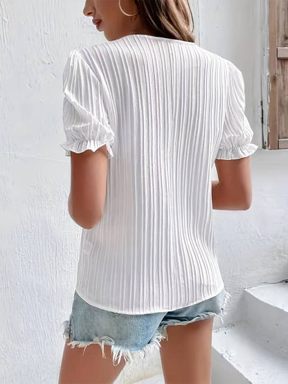 V Neck Short Sleeve Blouse