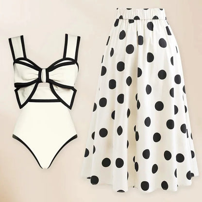 Bow Tie One-Piece Swimsuit with Skirt