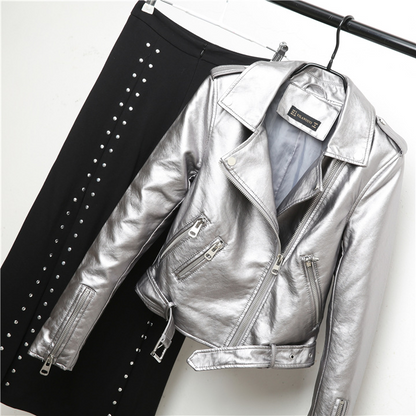 Silver biker leather