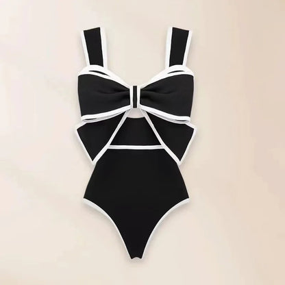 Bow Tie One-Piece Swimsuit with Skirt