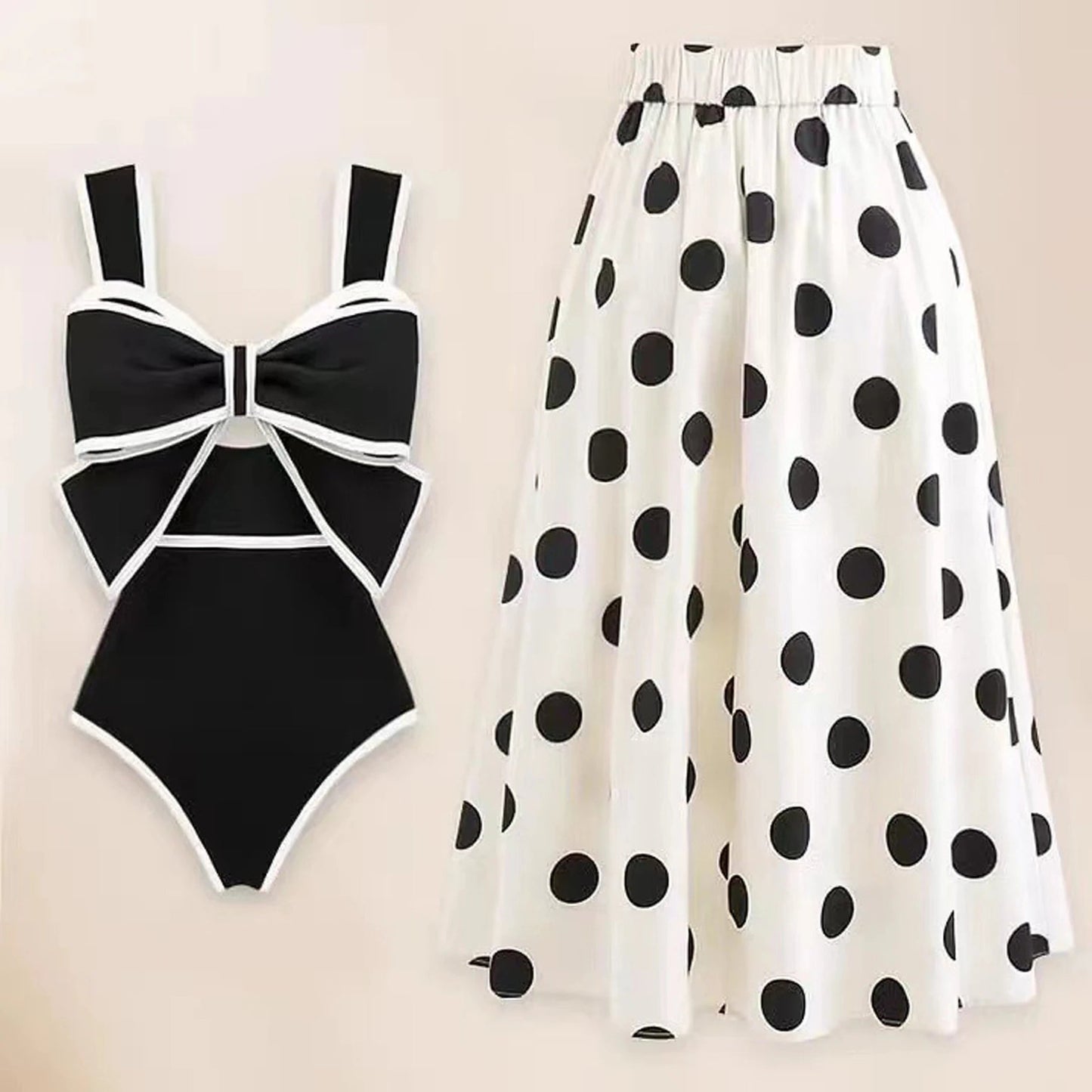 Bow Tie One-Piece Swimsuit with Skirt