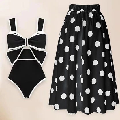 Bow Tie One-Piece Swimsuit with Skirt