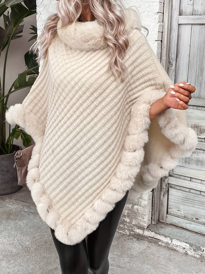 Fur-Trim Poncho Knit