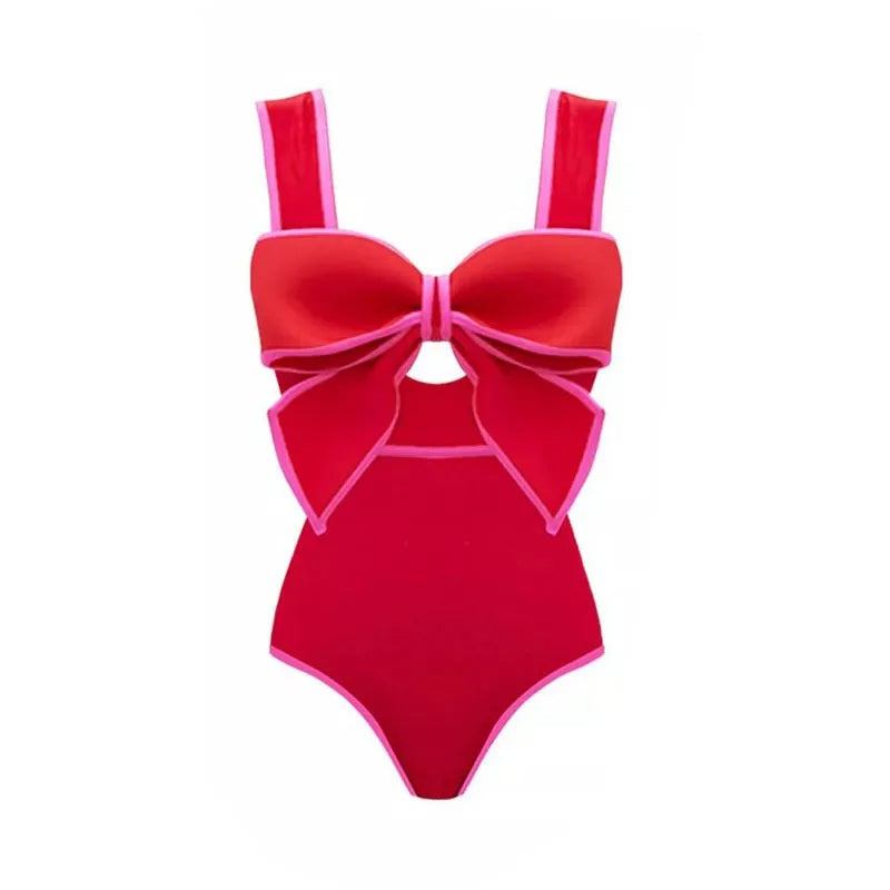 Bow Tie One-Piece Swimsuit with Skirt