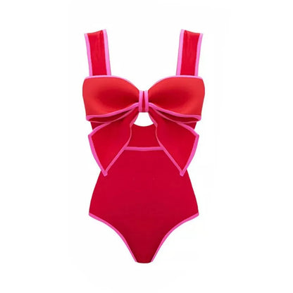 Bow Tie One-Piece Swimsuit with Skirt