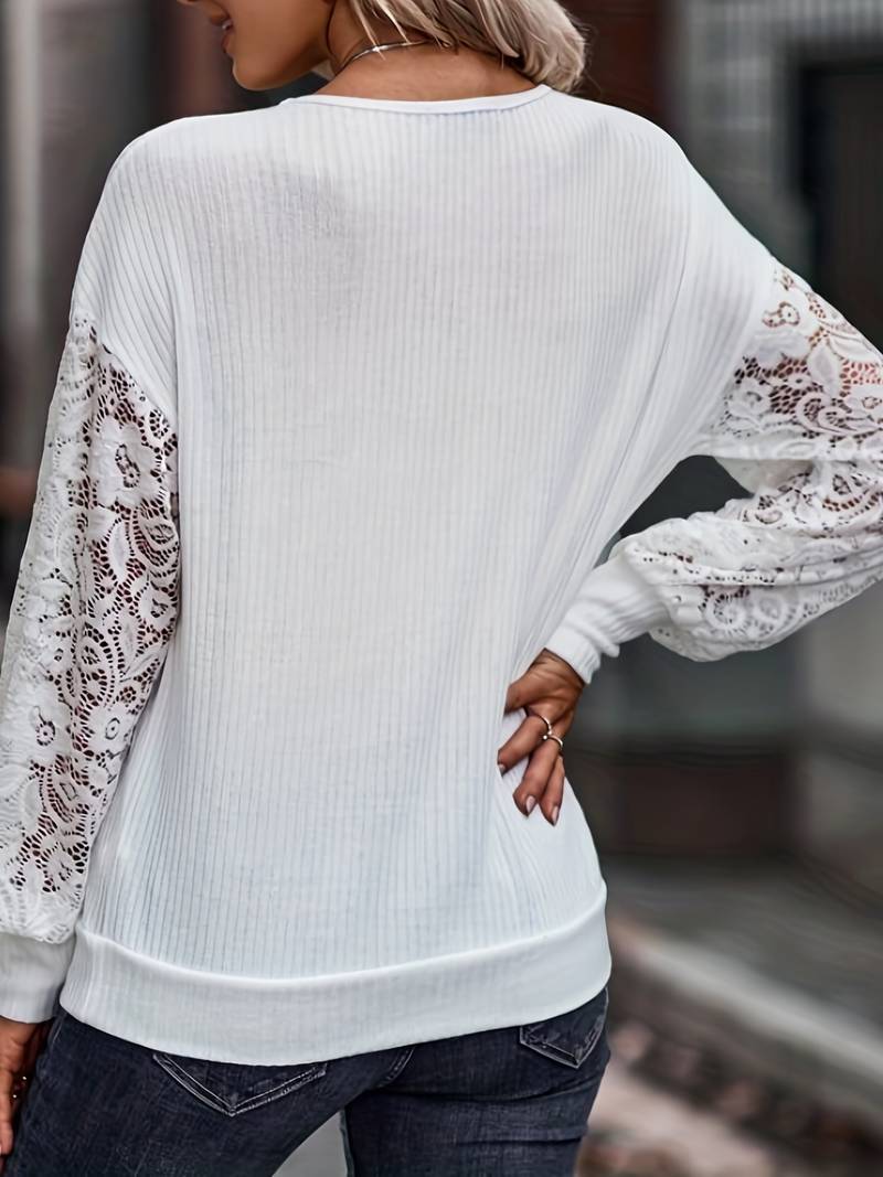 Lace Sleeve V Neck Top