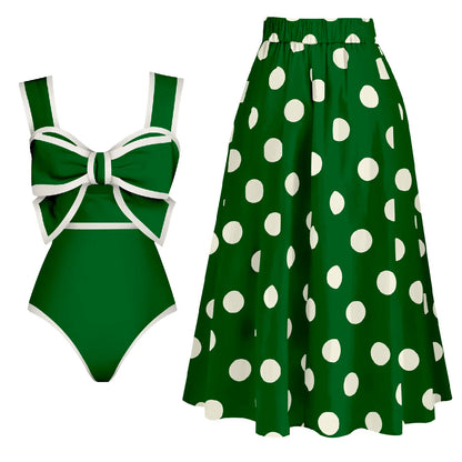 Bow Tie One-Piece Swimsuit with Skirt