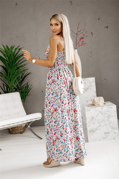 Printed V-neck Long Dress