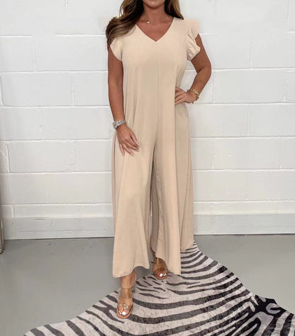 Ruffled Wide-Leg Casual Jumpsuit