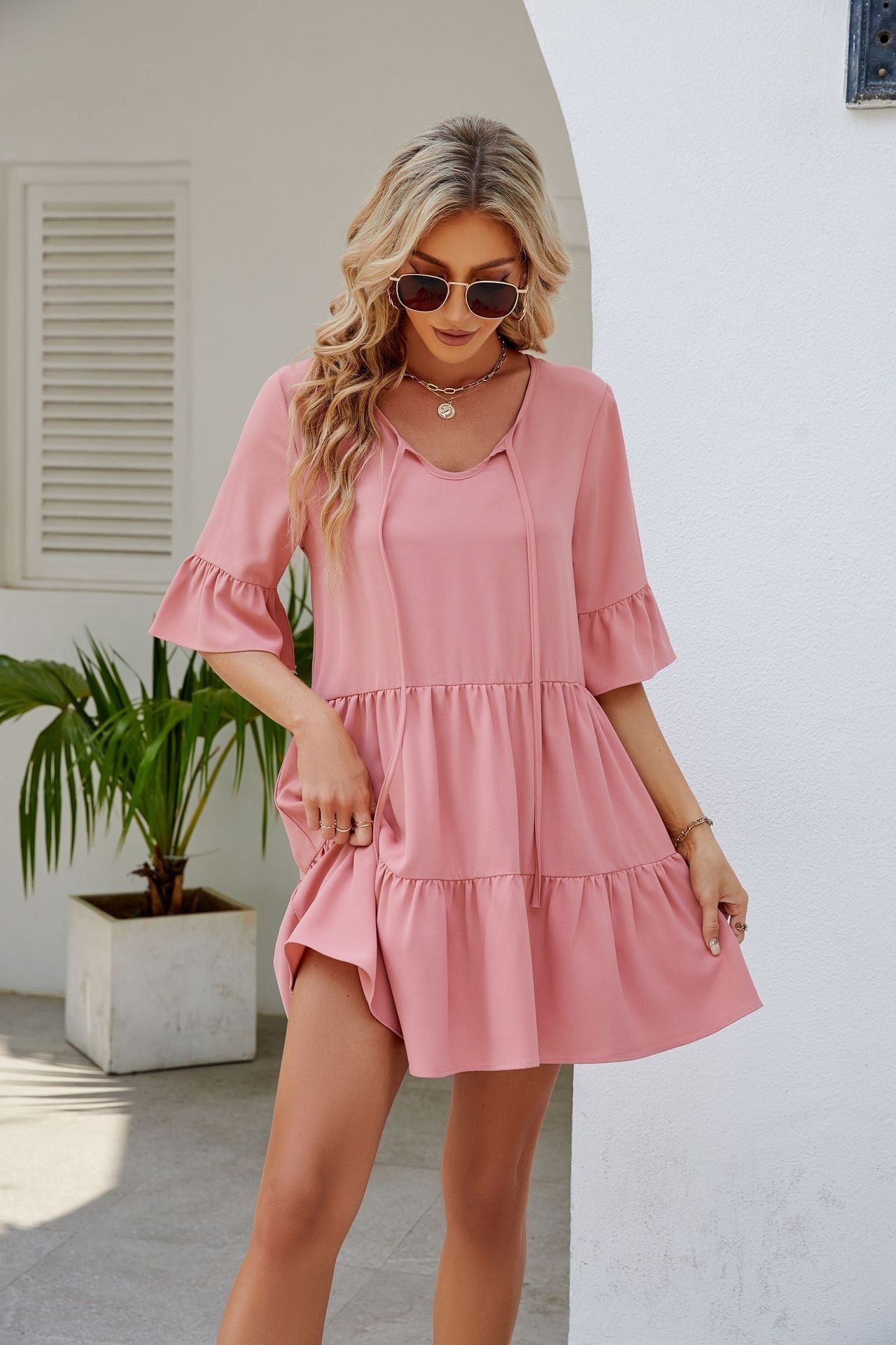 Ruched Short Sleeved Dress