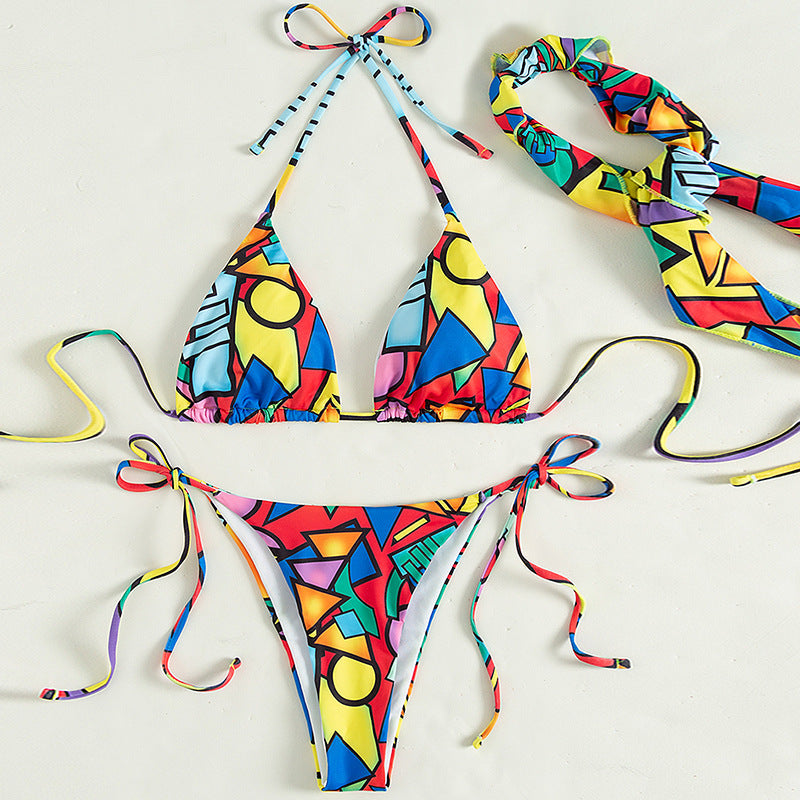 Geometric Print Bikini Set with headband