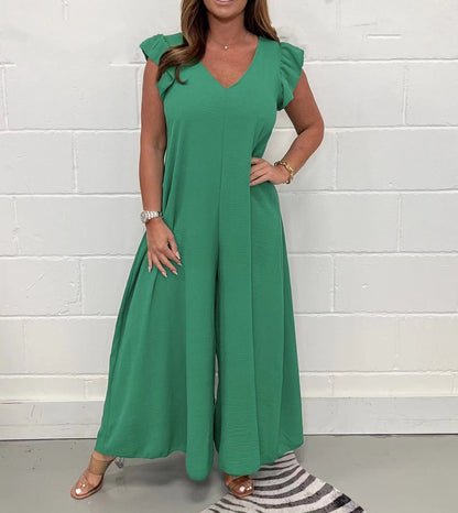 Ruffled Wide-Leg Casual Jumpsuit