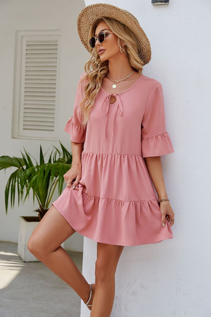 Ruched Short Sleeved Dress