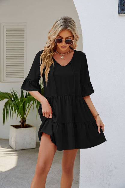 Ruched Short Sleeved Dress