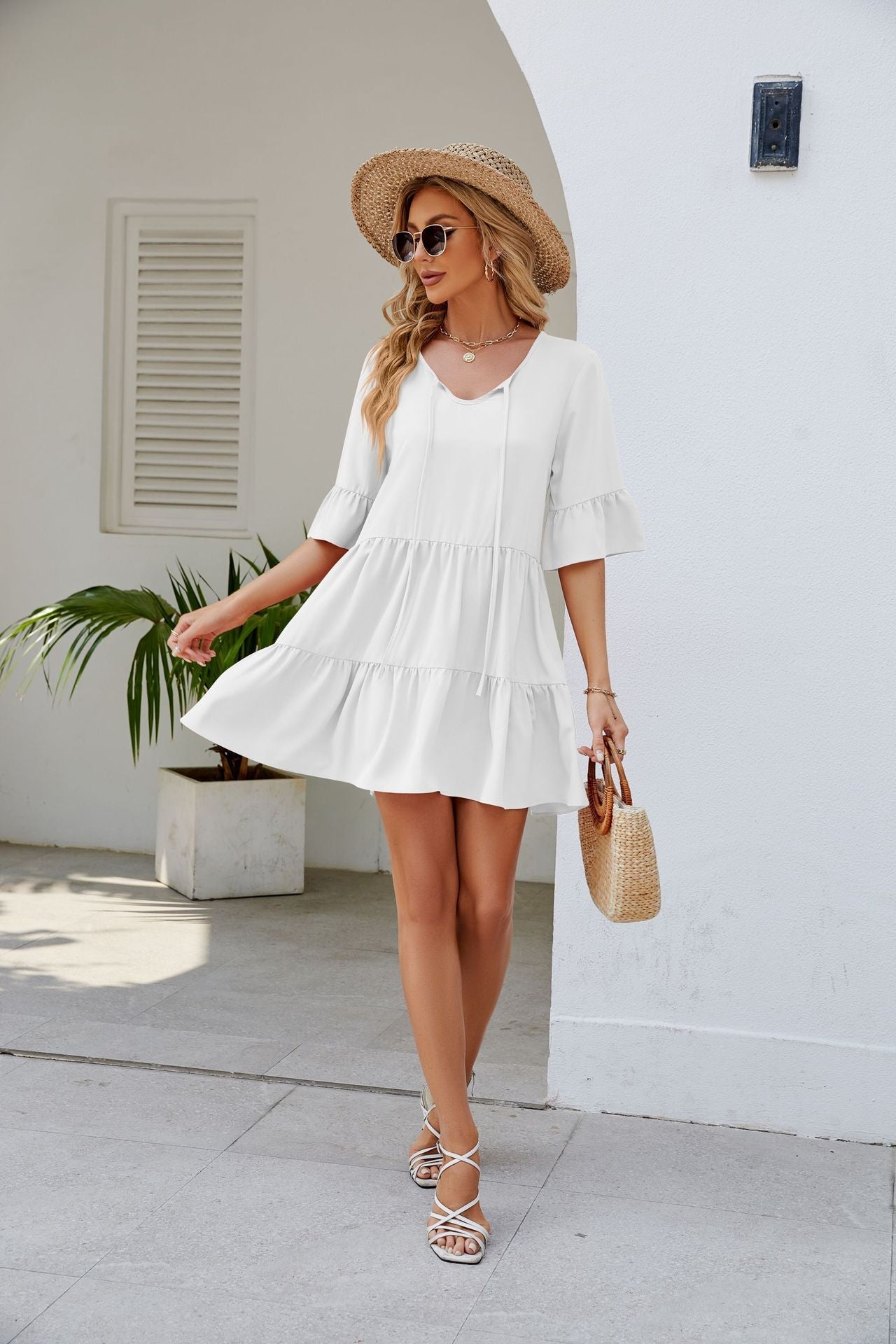 Ruched Short Sleeved Dress