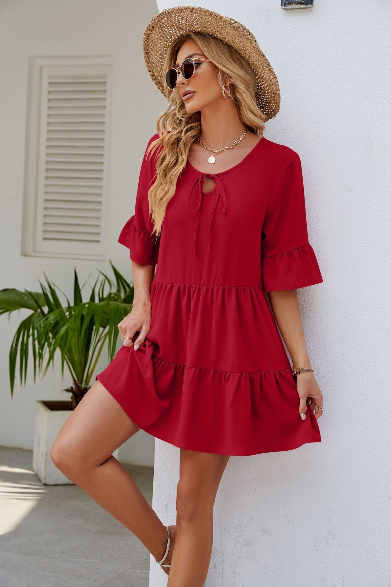 Ruched Short Sleeved Dress