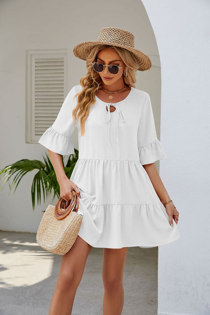 Ruched Short Sleeved Dress