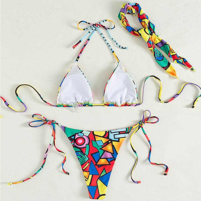 Geometric Print Bikini Set with headband