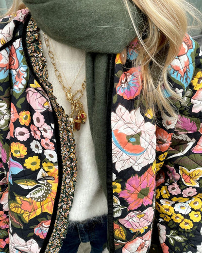 Floral print fleece lined Quilted jacket