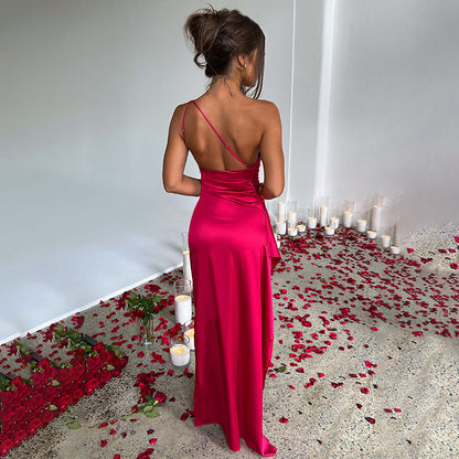 One-shoulder Satin Dress