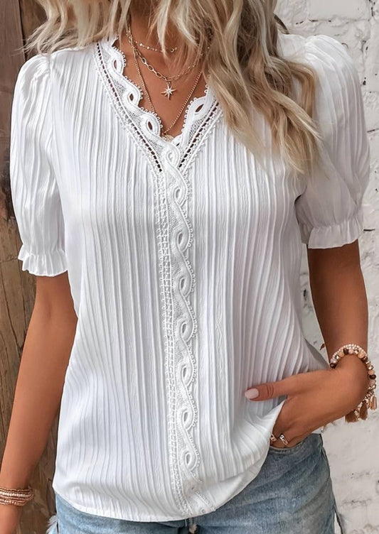 V Neck Short Sleeve Blouse