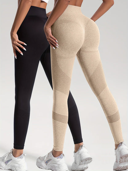 2 Pairs of High-Waisted Seamless Leggings for Gym and Activewear