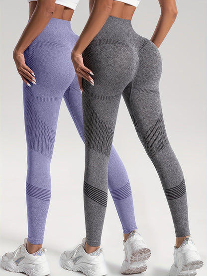 2 Pairs of High-Waisted Seamless Leggings for Gym and Activewear