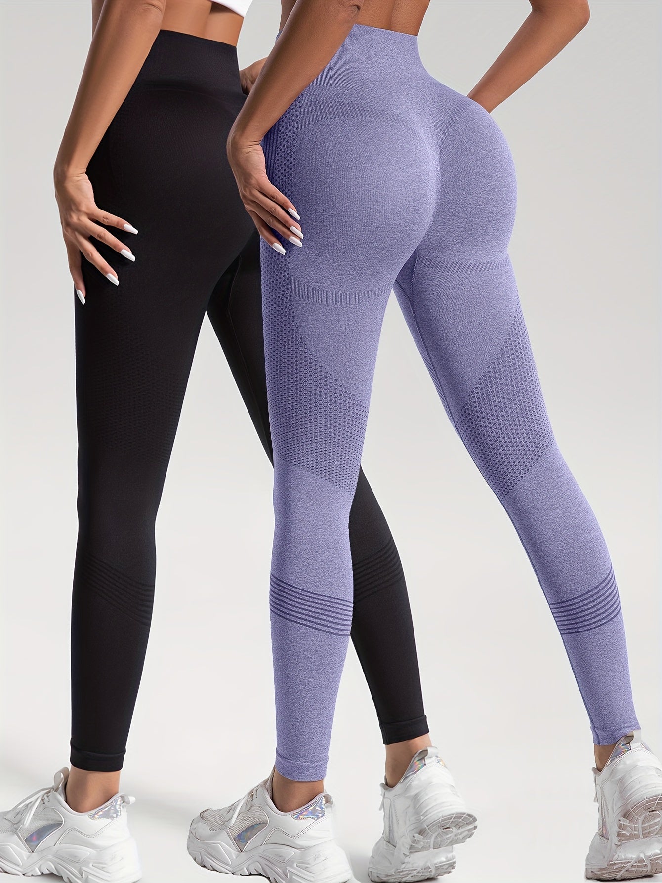 2 Pairs of High-Waisted Seamless Leggings for Gym and Activewear