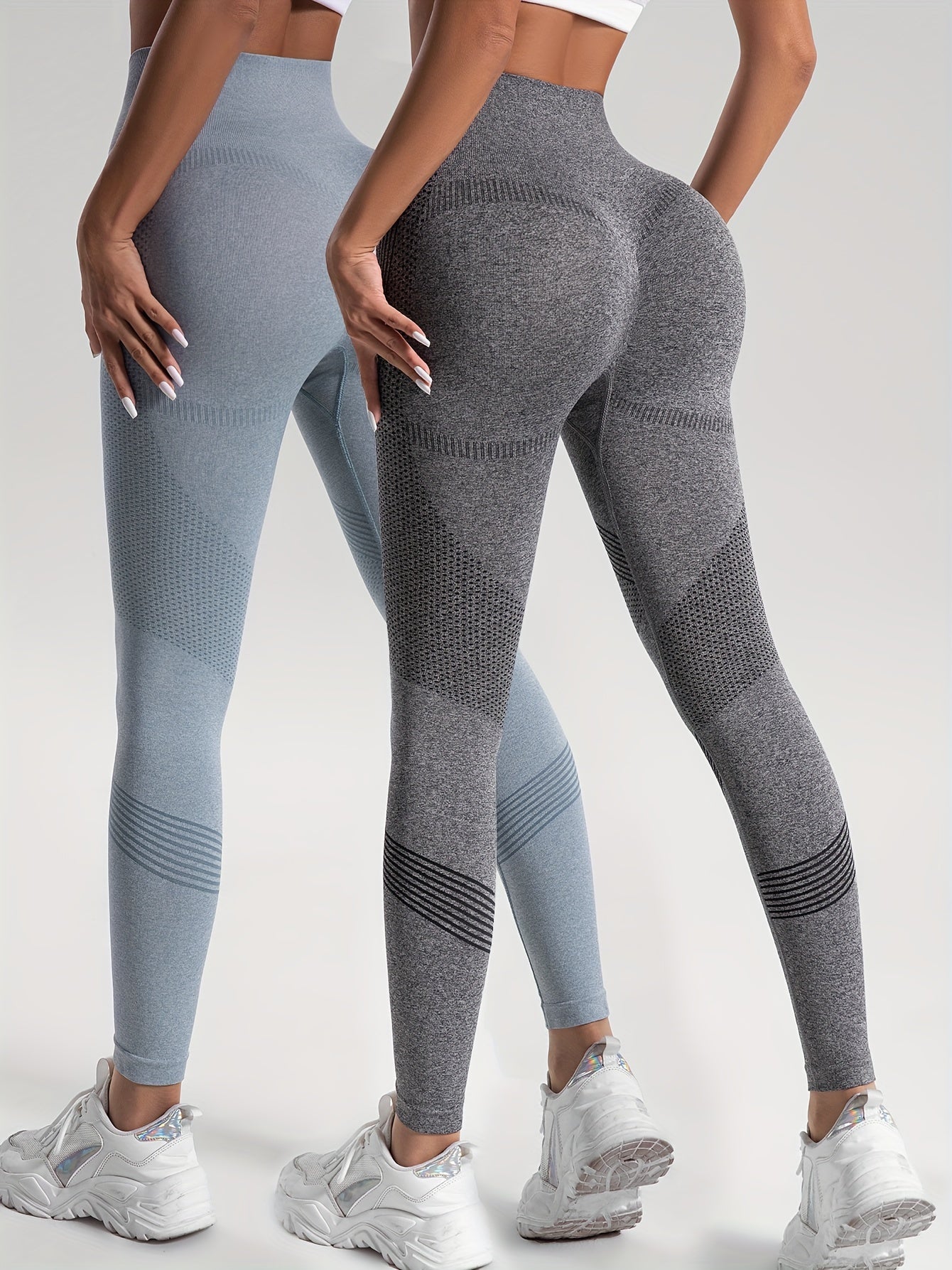 2 Pairs of High-Waisted Seamless Leggings for Gym and Activewear