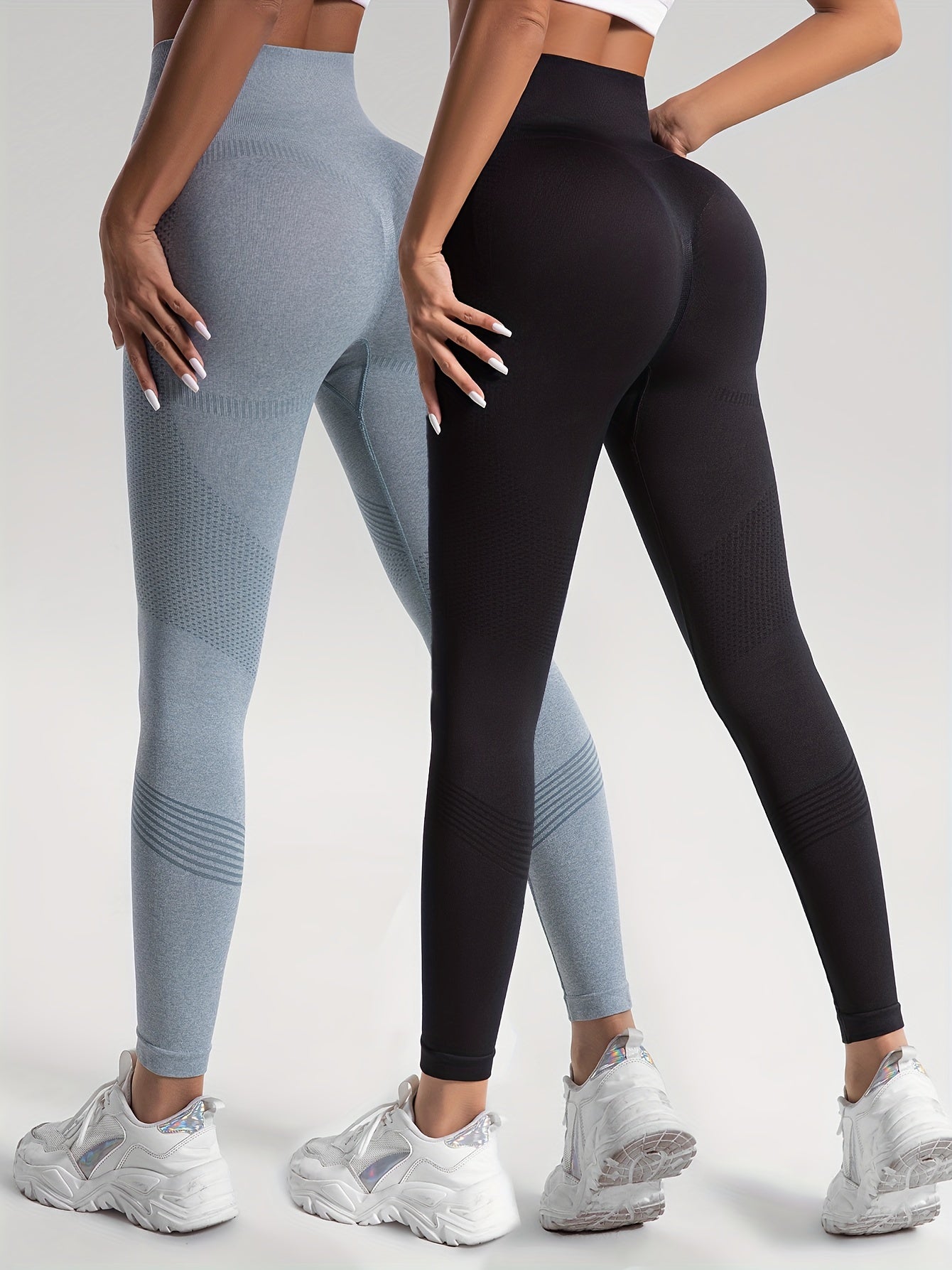 2 Pairs of High-Waisted Seamless Leggings for Gym and Activewear