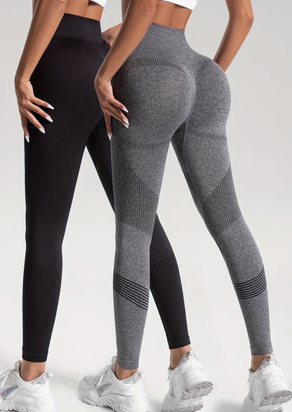 2 Pairs of High-Waisted Seamless Leggings for Gym and Activewear