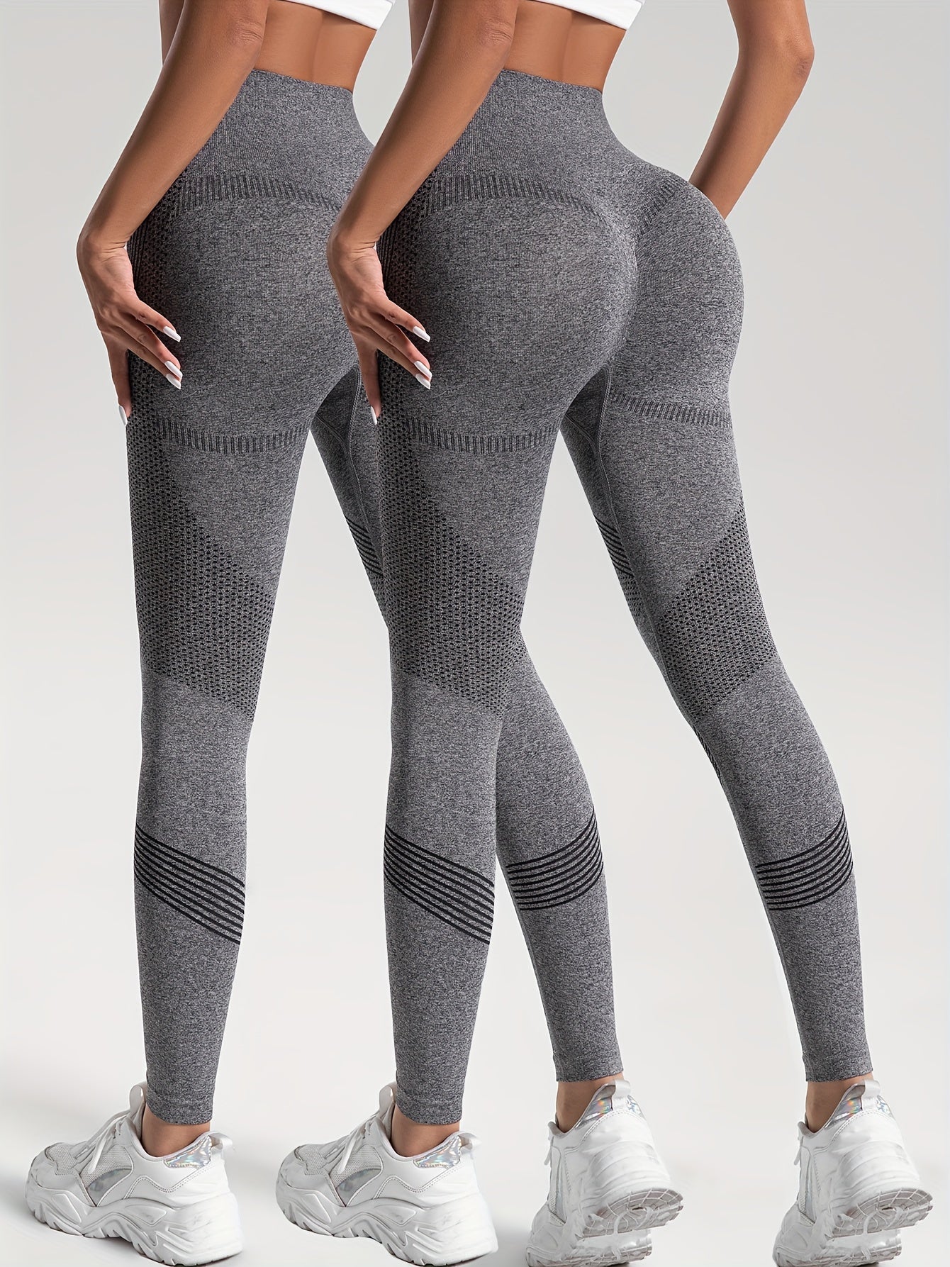 2 Pairs of High-Waisted Seamless Leggings for Gym and Activewear