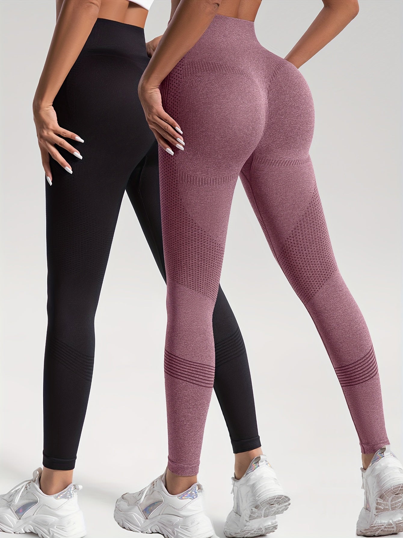 2 Pairs of High-Waisted Seamless Leggings for Gym and Activewear