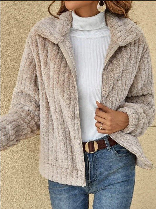 Fleece Lapel Cropped Jacket